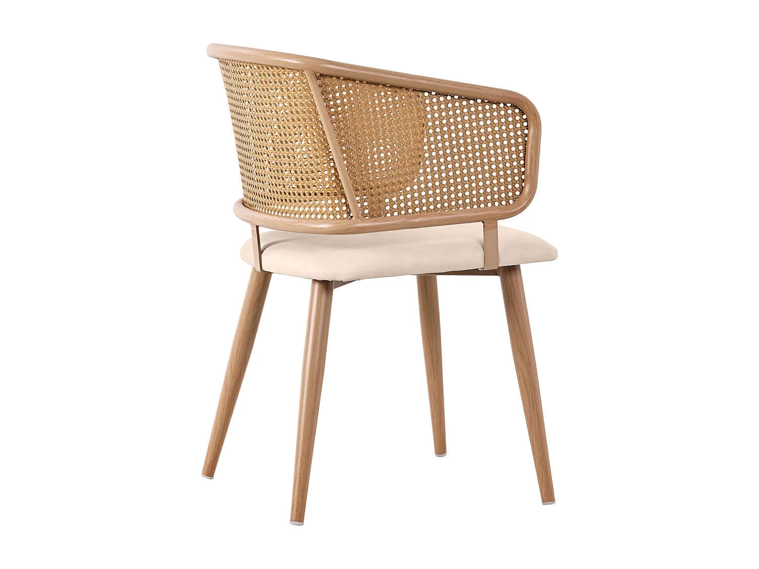 Lot de 4 chaises avec dossier en rotin - coussins en similicuir beige - pieds en métal - Marron