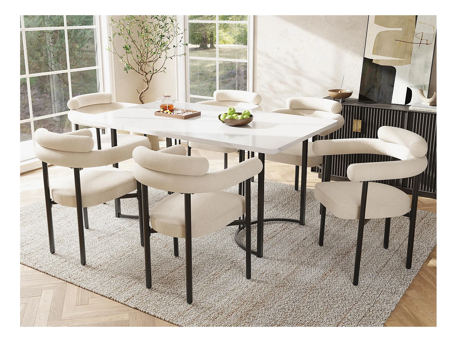 Lot de 6 chaises en velours - avec accoudoirs - Beige
