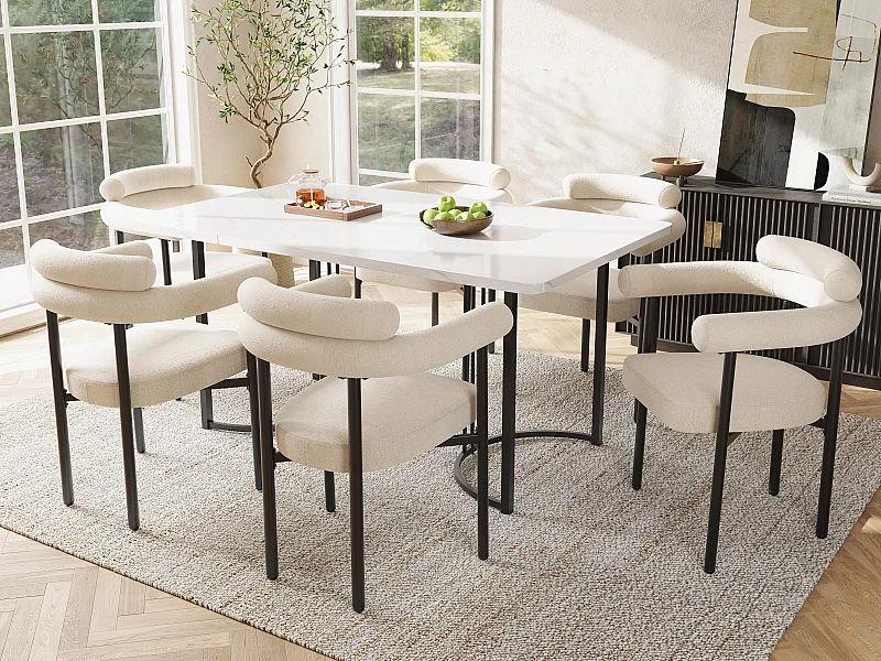 Set van 6 fluwelen stoelen - met armleuningen - Beige