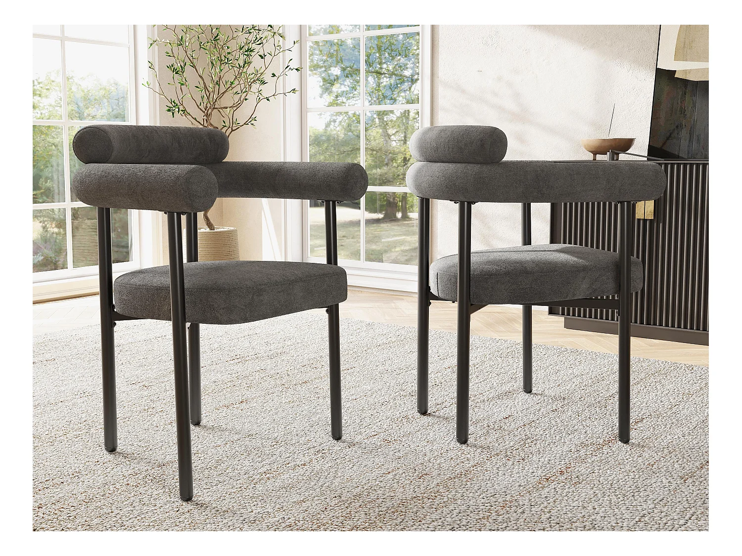 Lot de 2 chaises en velours - avec accoudoirs - Gris