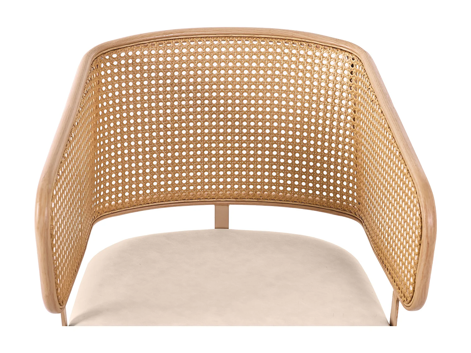 Set van 2 stoelen met rotan rugleuning - beige kunstleren kussens - metalen poten - Bruin