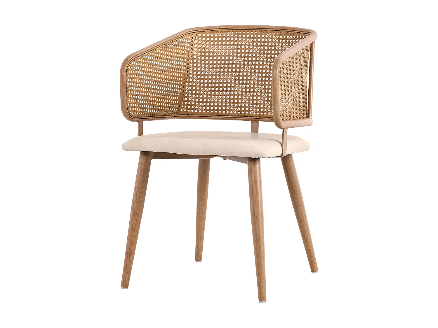 Set van 2 stoelen met rotan rugleuning - beige kunstleren kussens - metalen poten - Bruin
