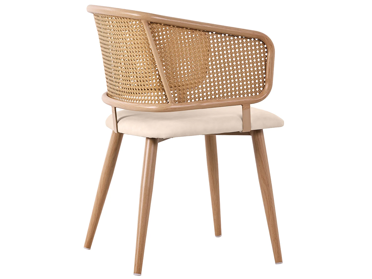 Set med 2 stolar med ryggstöd i rotting - kuddar i beige konstläder - metallben - Brun