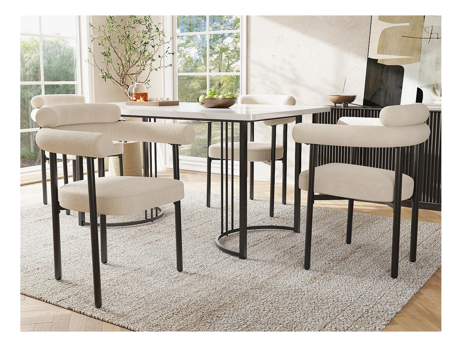 Lot de 4 chaises en velours - avec accoudoirs - Beige