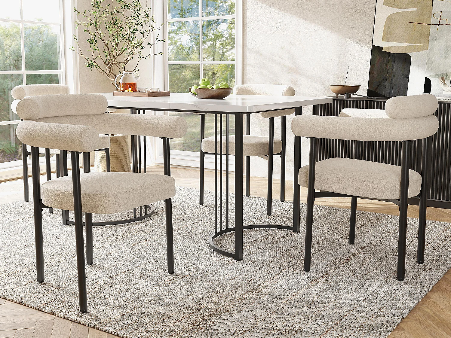 Set di 4 sedie in velluto - con braccioli - Beige