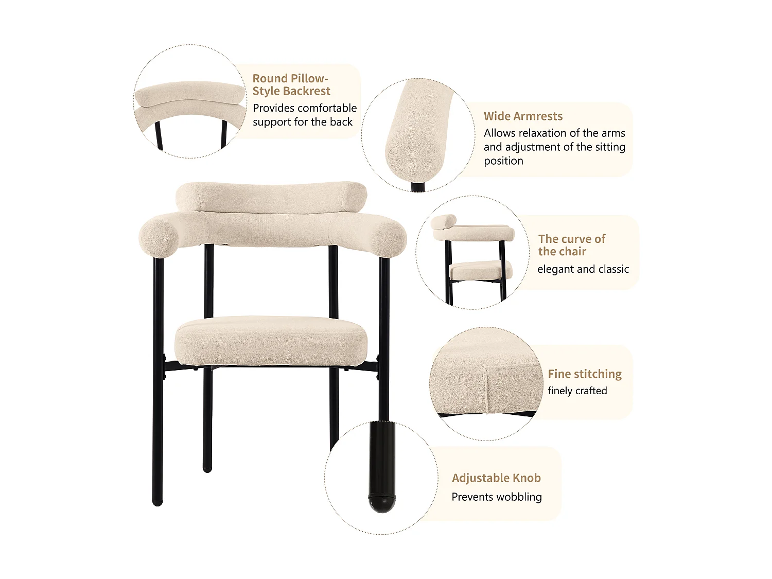 Lot de 2 chaises en velours - avec accoudoirs - Beige