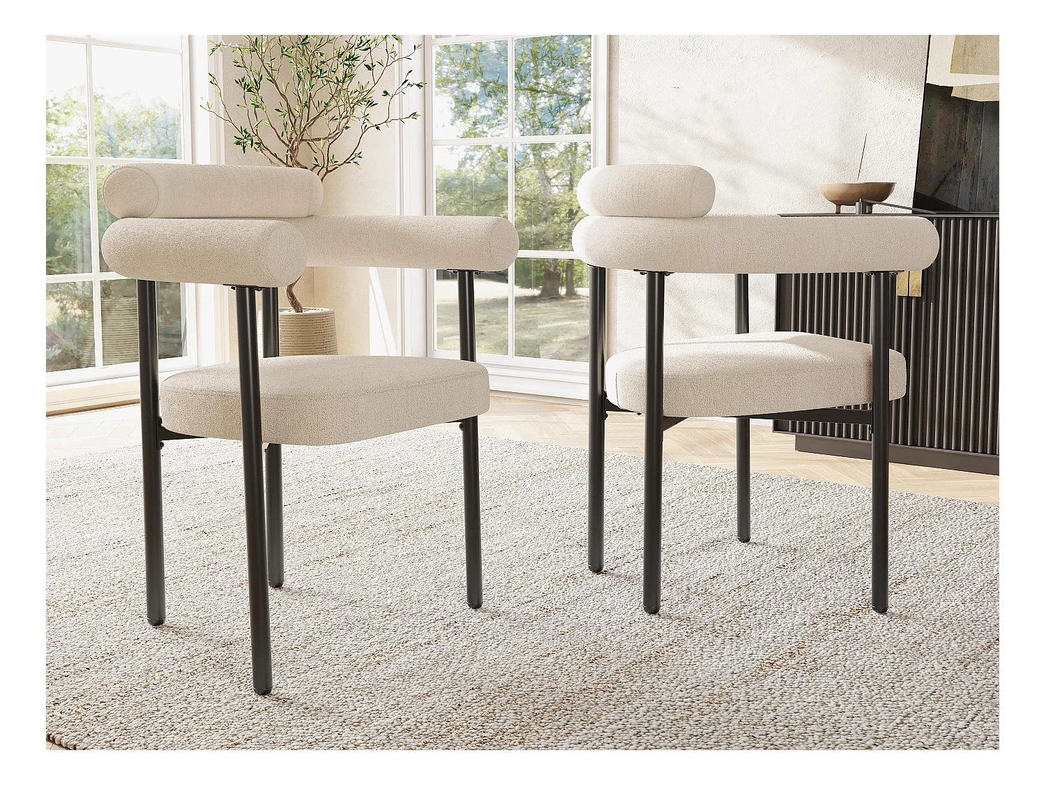 Lot de 2 chaises en velours - avec accoudoirs - Beige