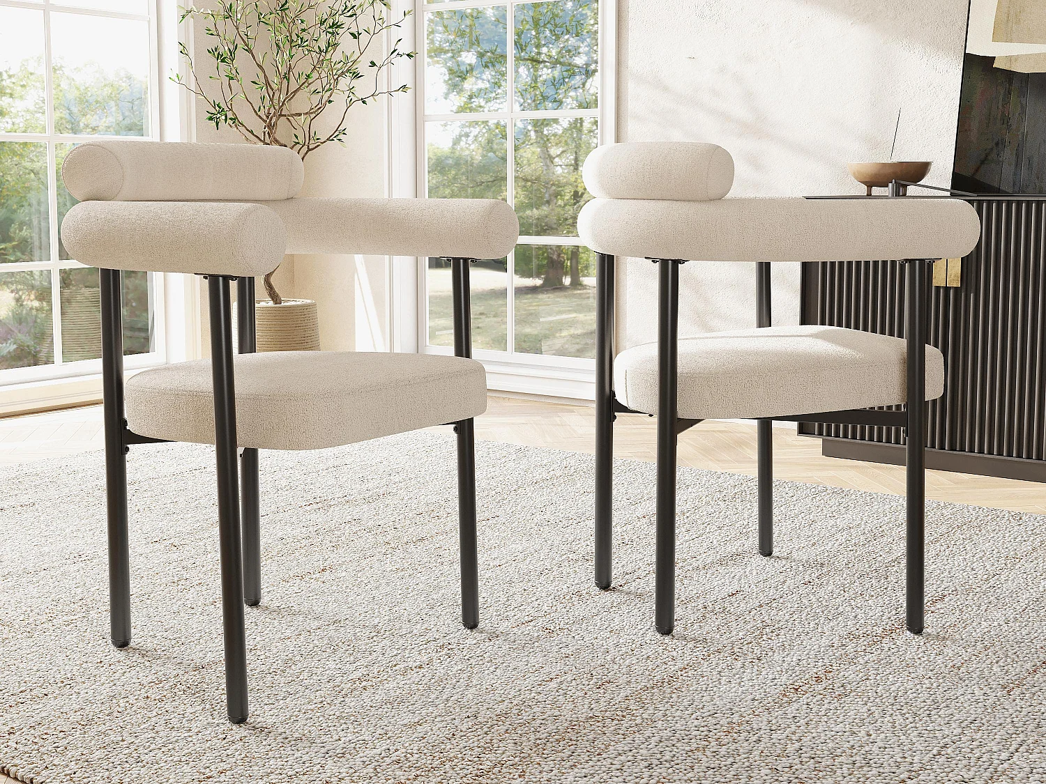 Set di 2 sedie in velluto - con braccioli - Beige