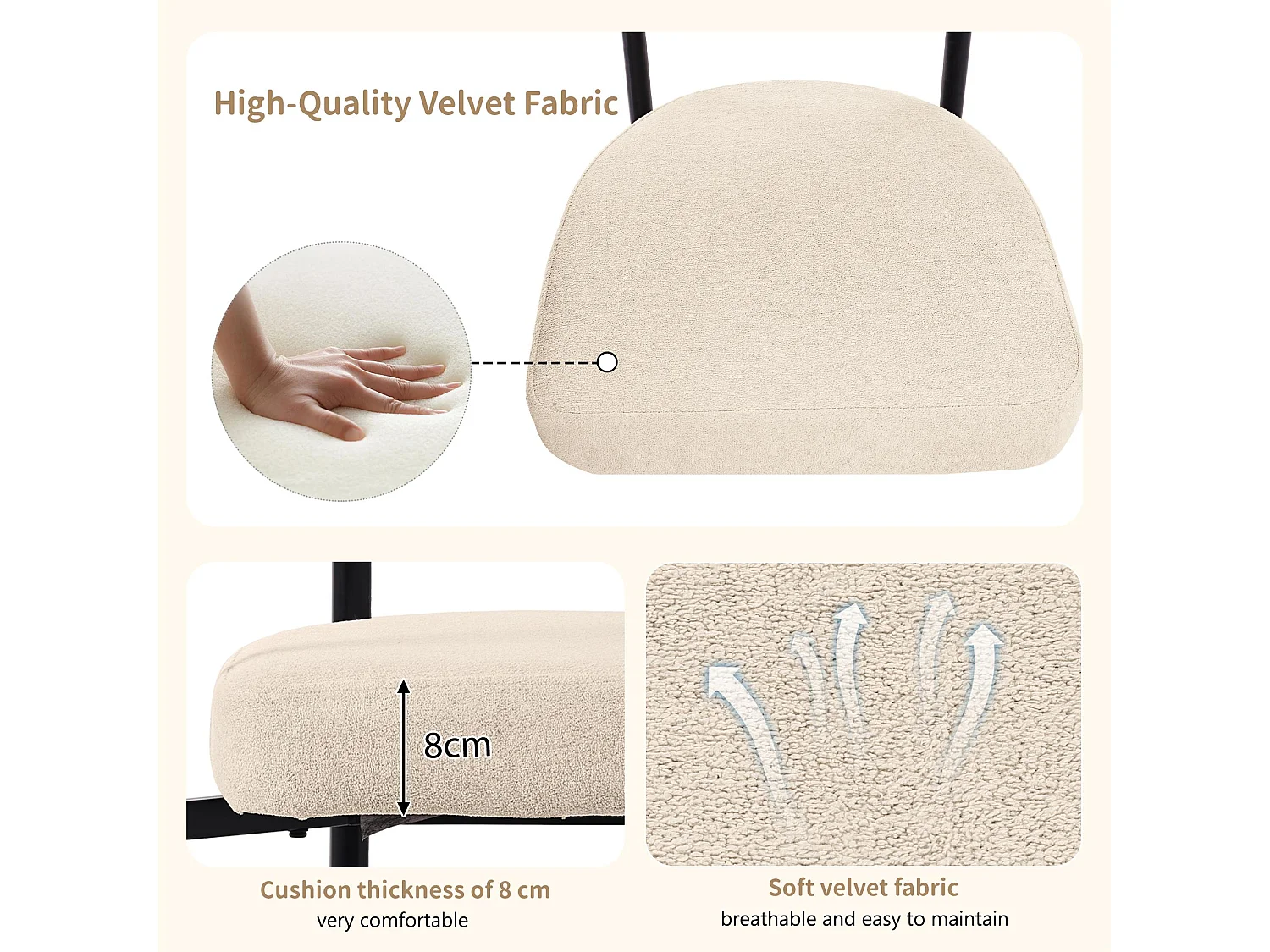 Set di 2 sedie in velluto - con braccioli - Beige