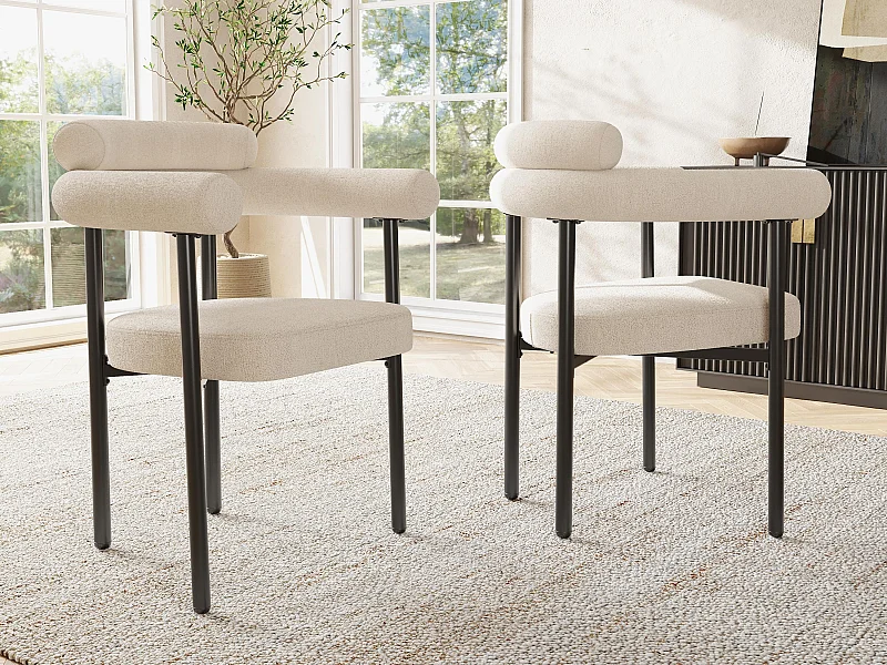 Lot de 2 chaises en velours - avec accoudoirs - Beige