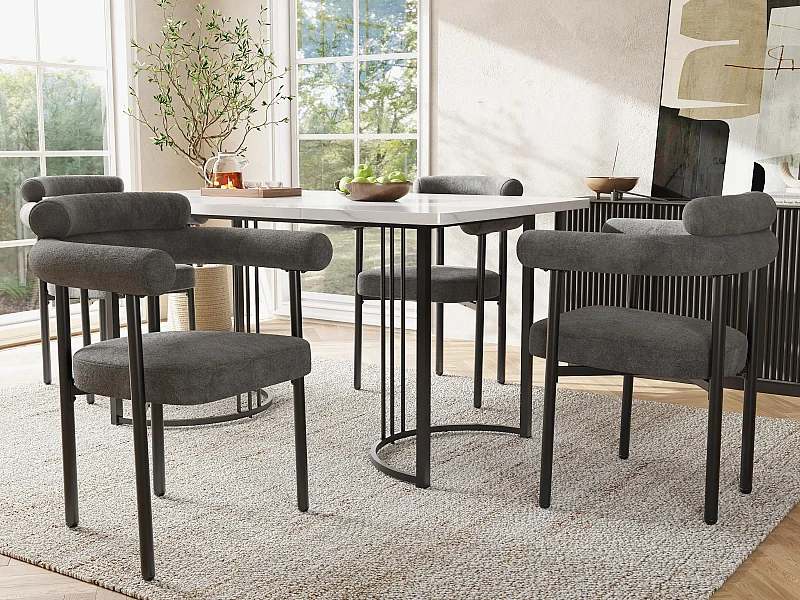 Set van 4 fluwelen stoelen - met armleuningen - Grijs