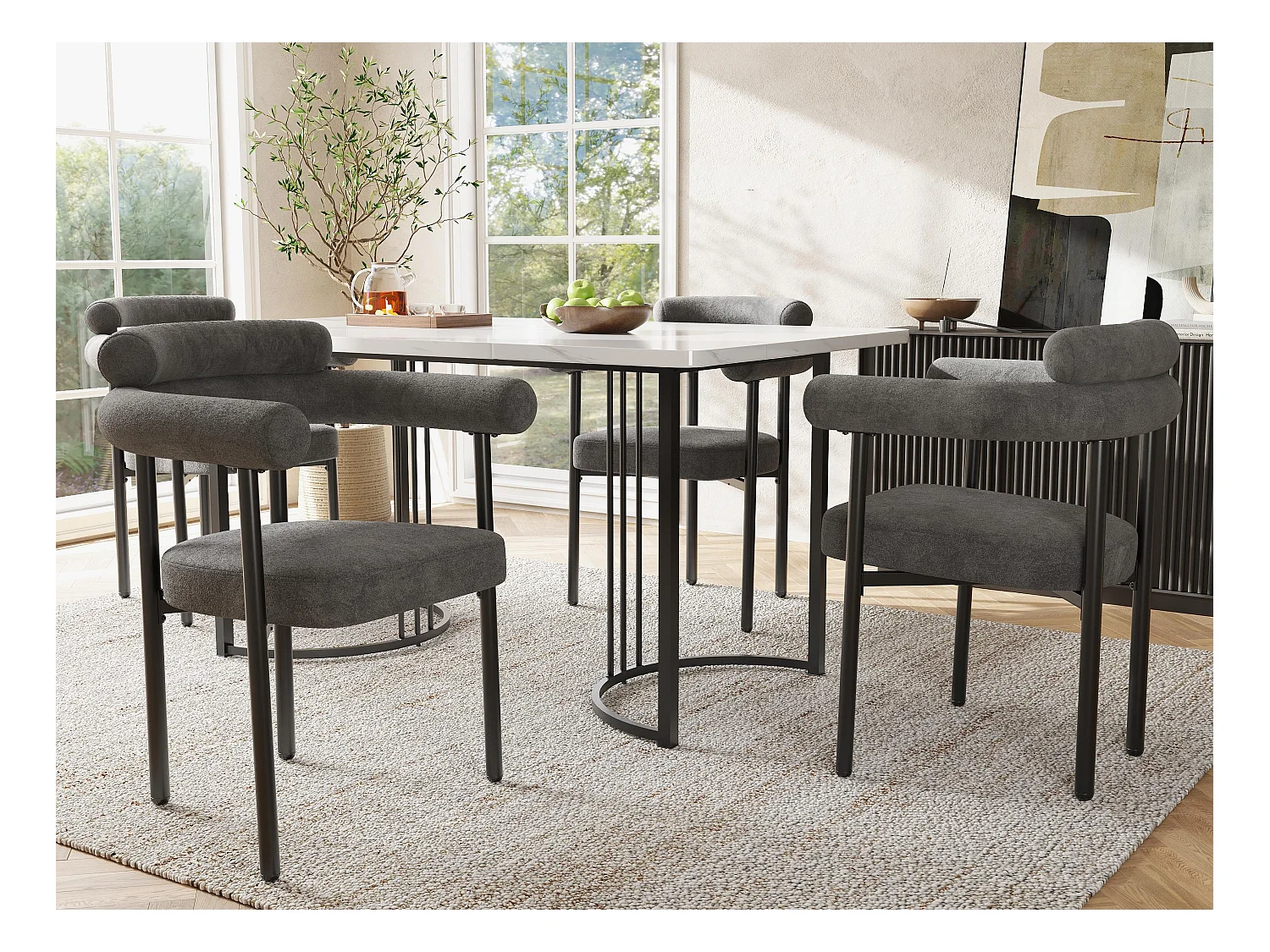Lot de 4 chaises en velours - avec accoudoirs - Gris
