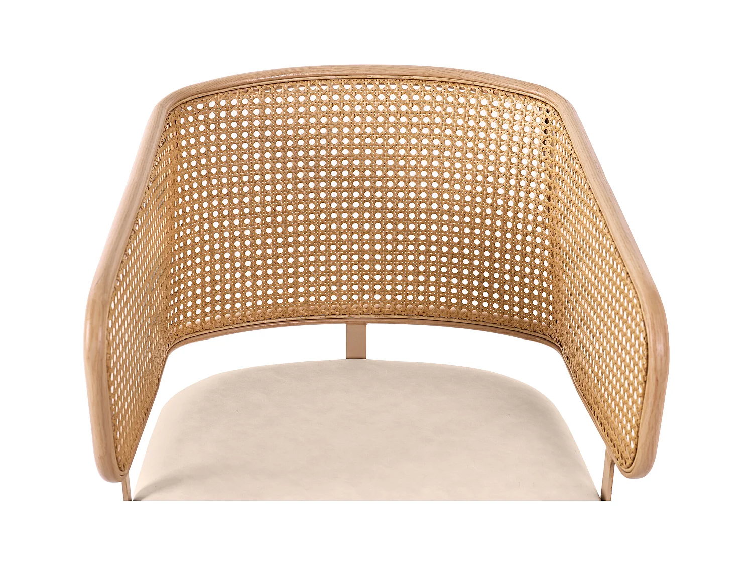 Lot de 6 chaises avec dossier en rotin - coussins en similicuir beige - pieds en métal - Marron