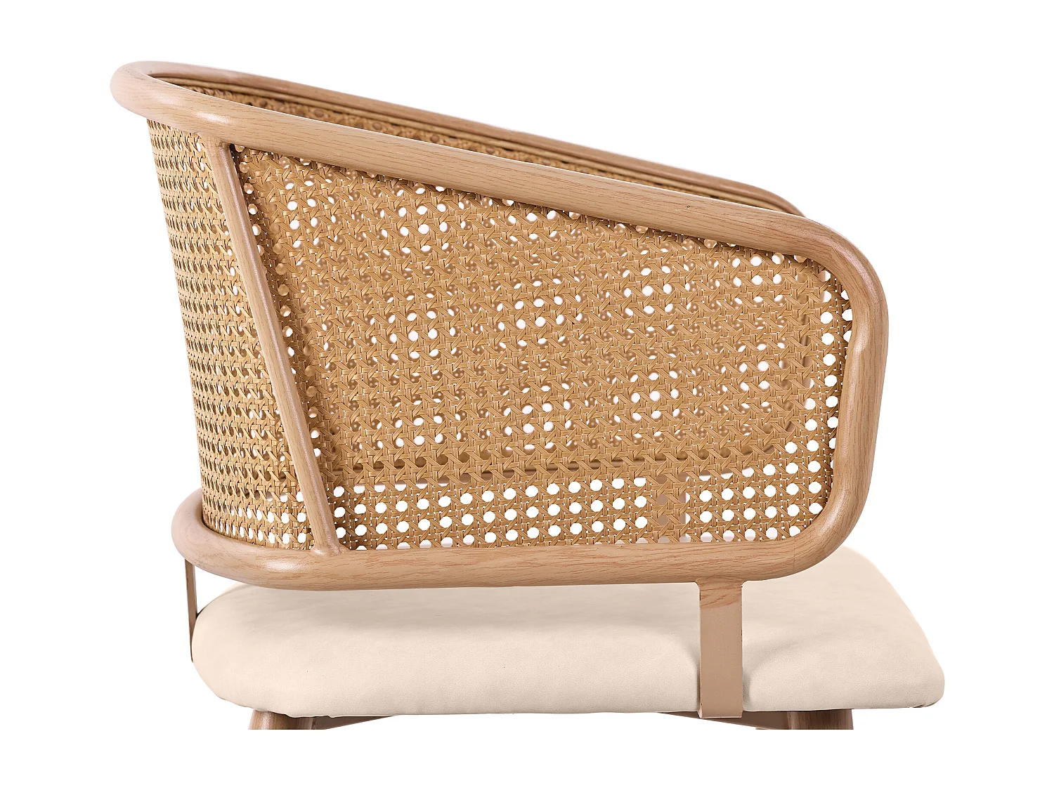 Set di 6 sedie con schienale in rattan - cuscini in similpelle beige - gambe in metallo - Marrone