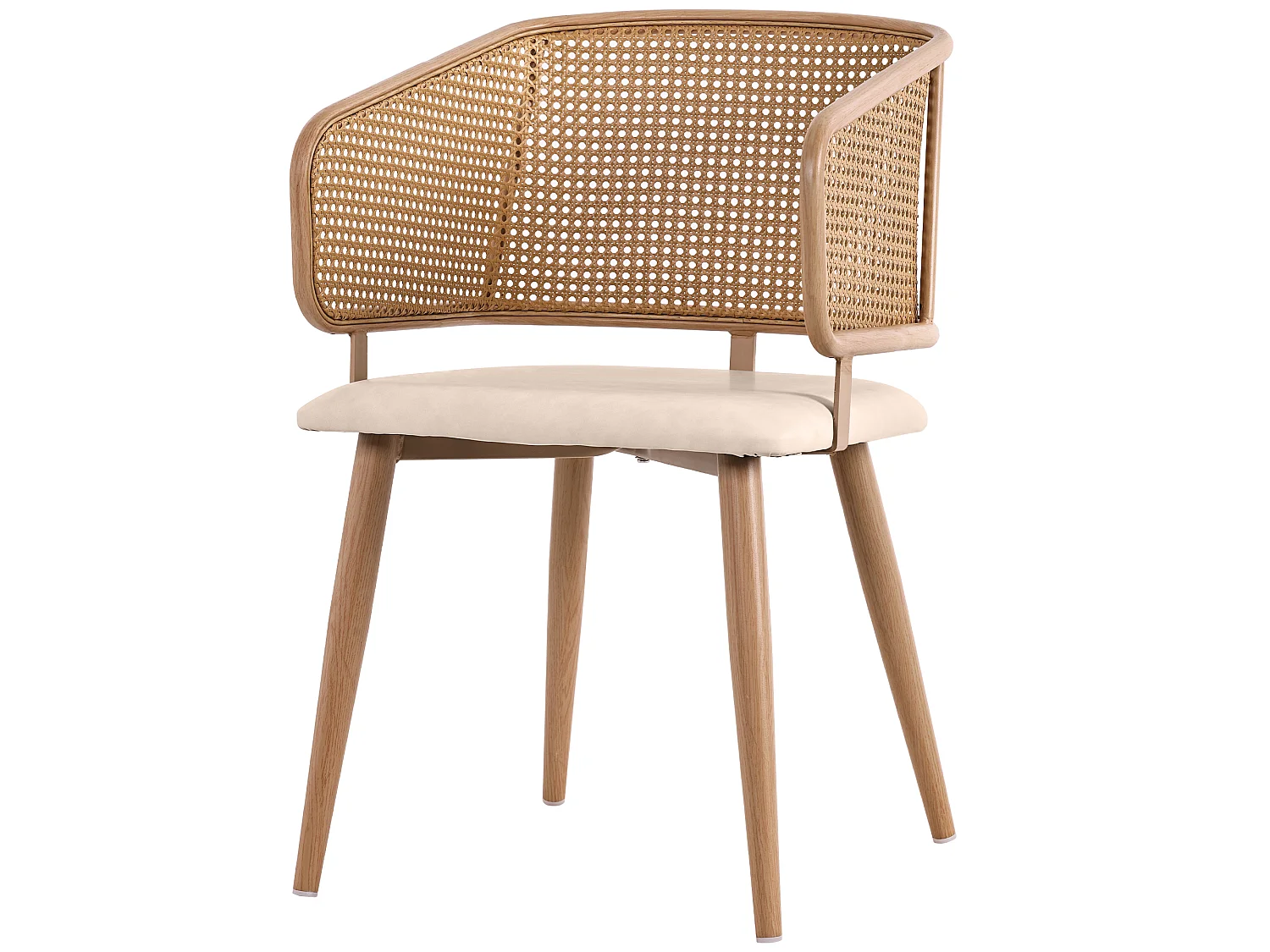 Set med 6 stolar med ryggstöd i rotting - kuddar i beige konstläder - metallben - Brun