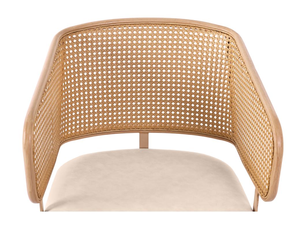 Set di 6 sedie con schienale in rattan - cuscini in similpelle beige - gambe in metallo - Marrone