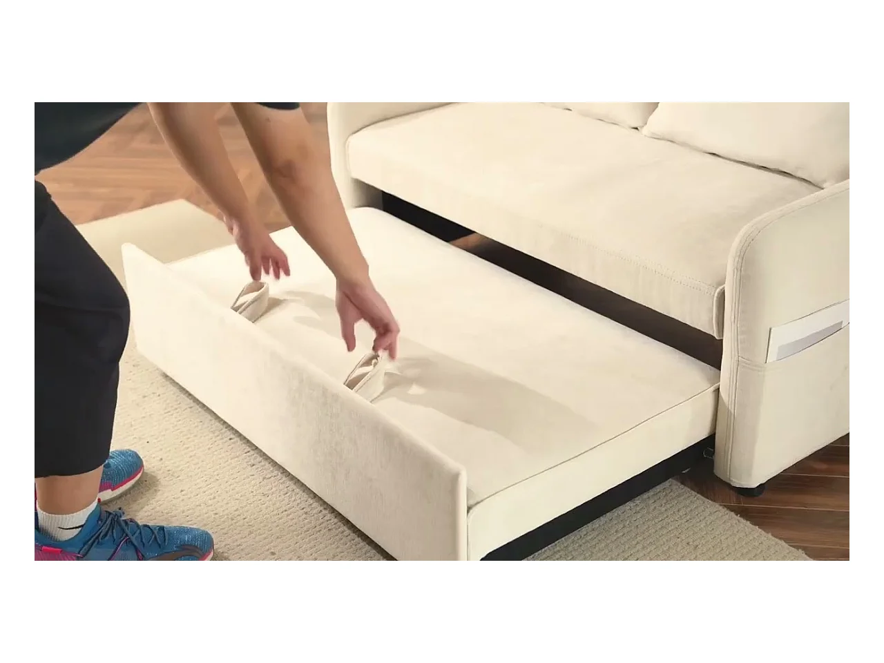 Rozkładana kanapa regulowana w wielu kątach z tkaniny żakardowej - 2 miejsca - z uchwytem na telefon i portami USB - Beżowa