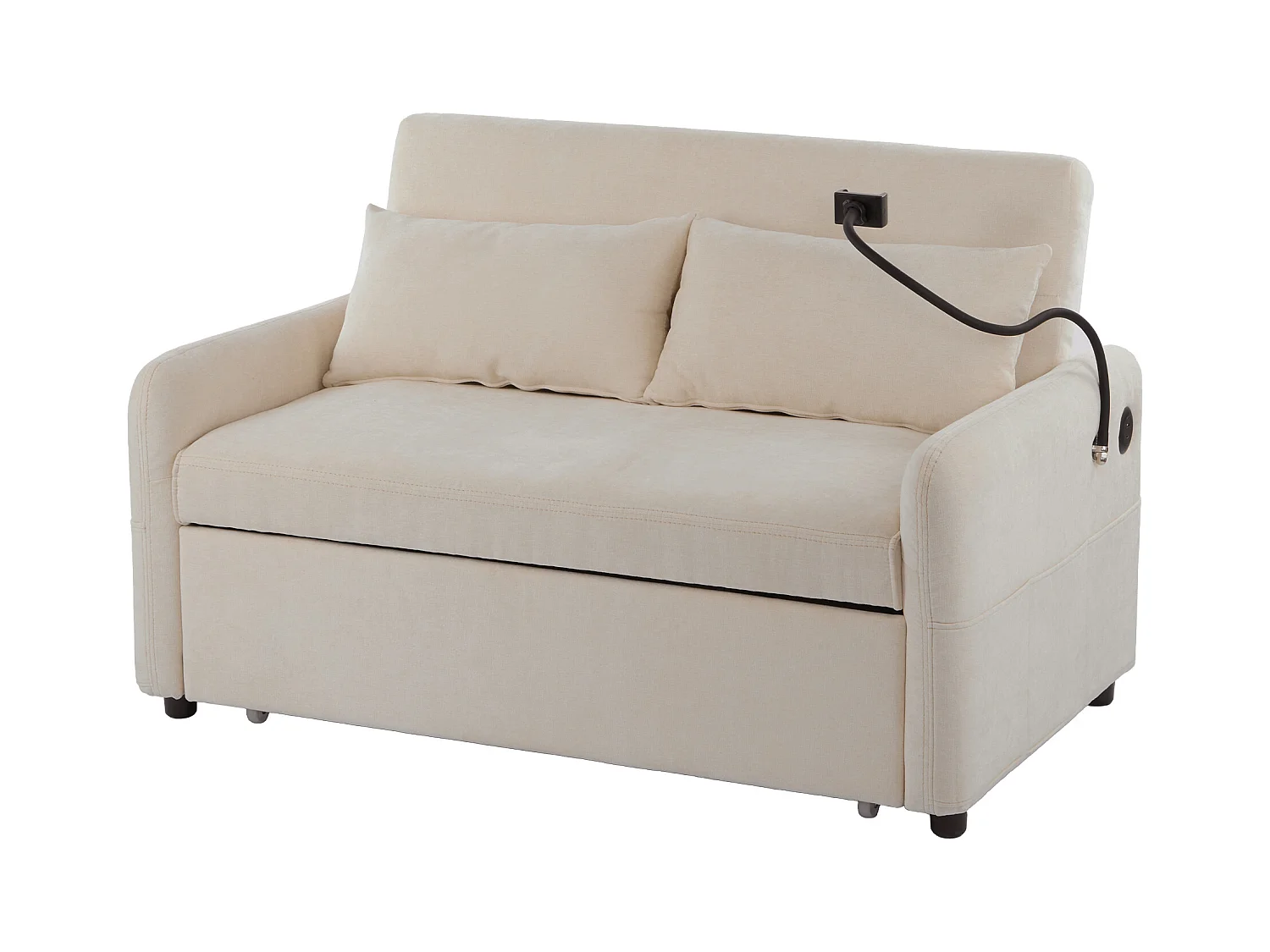 Rozkładana kanapa regulowana w wielu kątach z tkaniny żakardowej - 2 miejsca - z uchwytem na telefon i portami USB - Beżowa