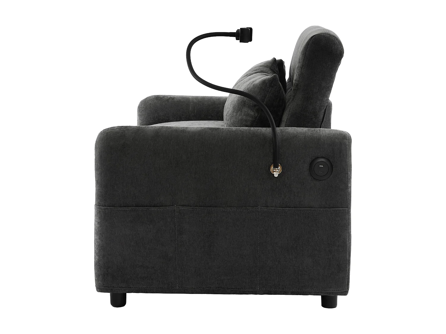 In mehreren Winkeln verstellbares Cabrio-Sofa aus Chenille-Stoff – 2 Sitze – mit Telefonhalter und USB-Anschlüssen – Grau