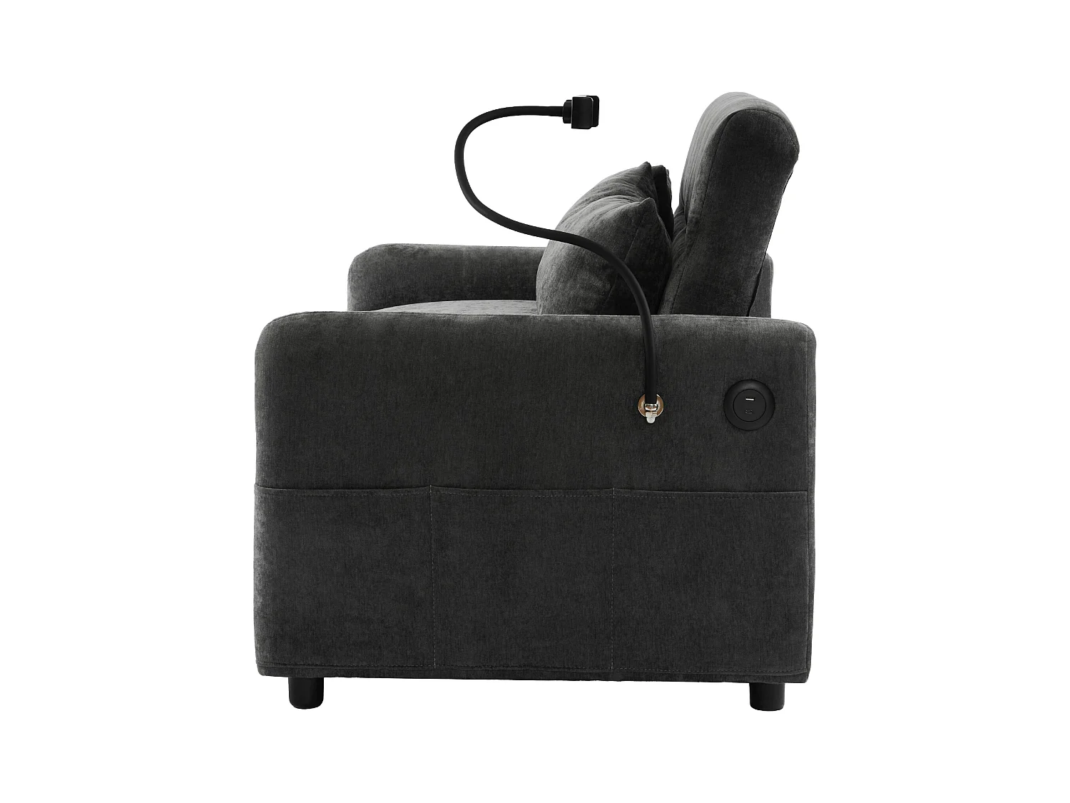 Canapé convertible réglable multi-angles en tissu chenille - 2 places - avec support téléphone et Ports USB - Gris