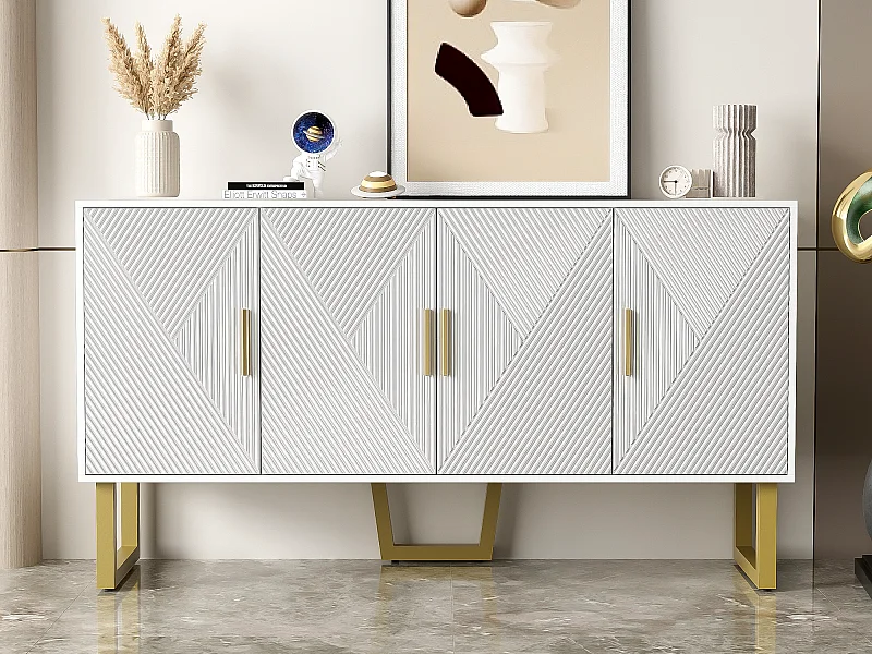 Buffet moderne - 4 portes avec étagères réglables - Blanc