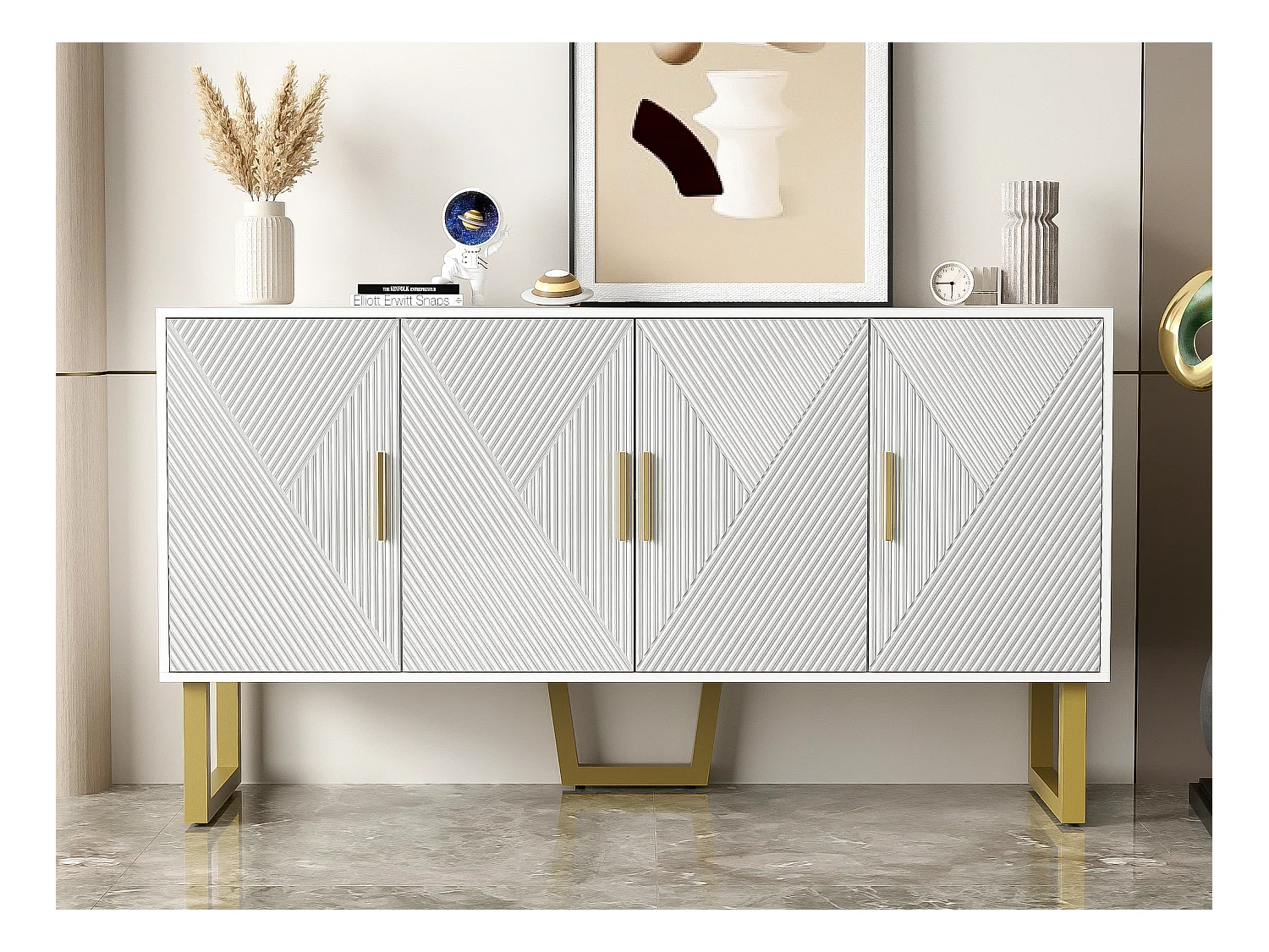 Buffet moderne - 4 portes avec étagères réglables - Blanc