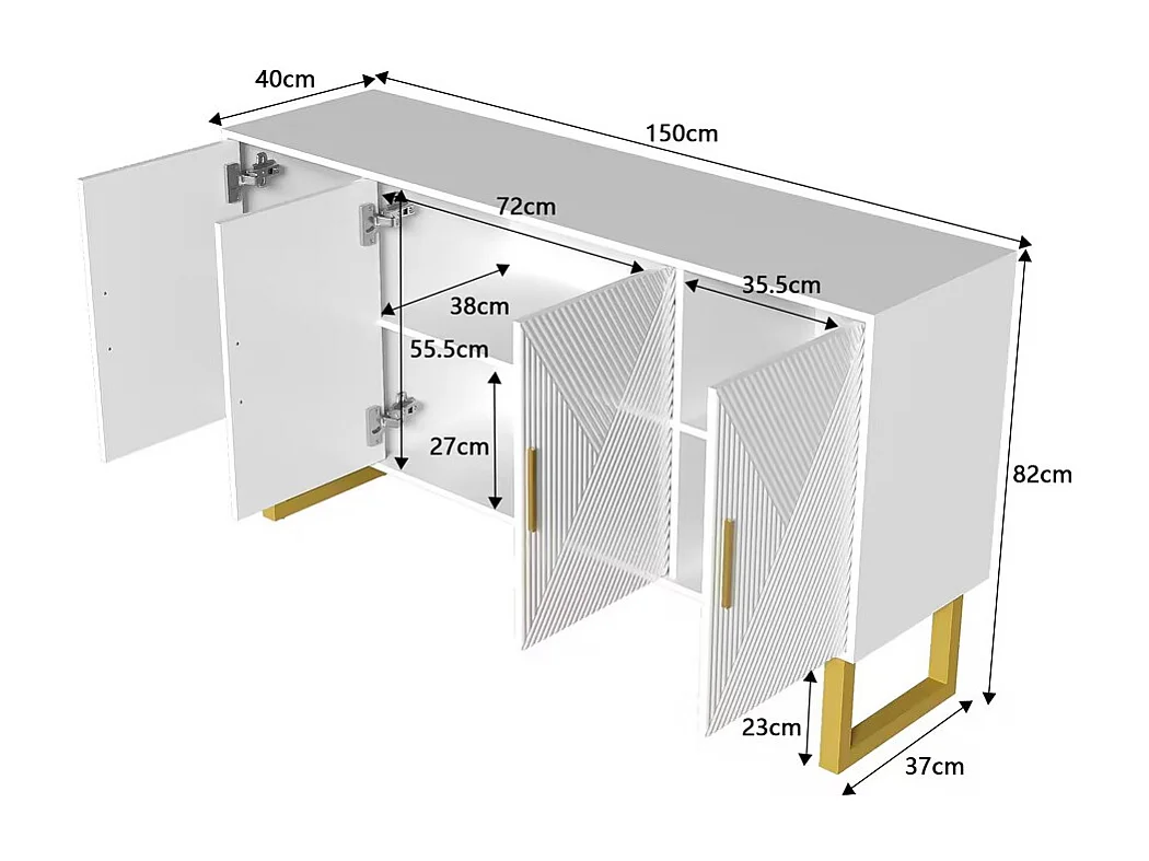 Buffet moderne - 4 portes avec étagères réglables - Blanc