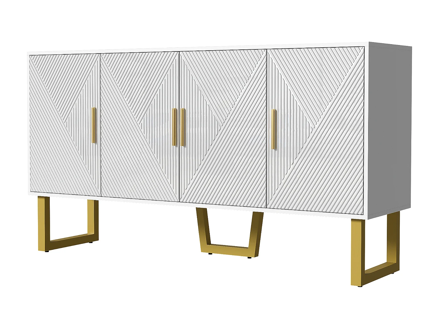 Buffet moderne - 4 portes avec étagères réglables - Blanc