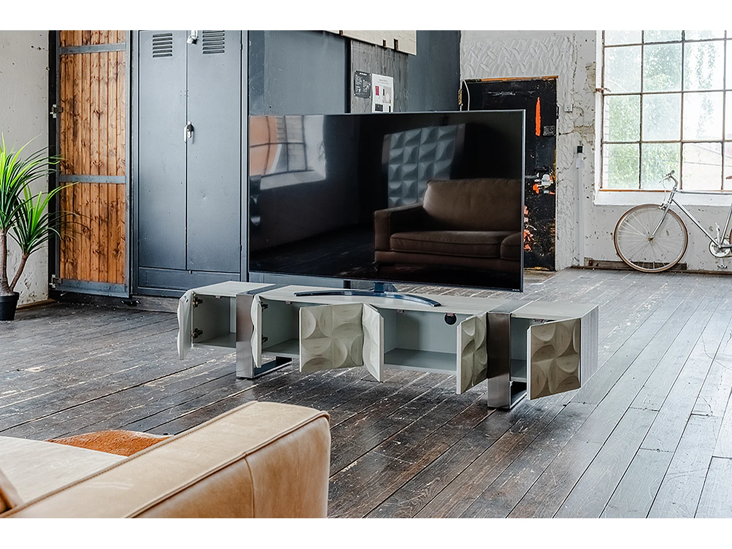 TV-Board - Grau Holz, Metall - MARGO