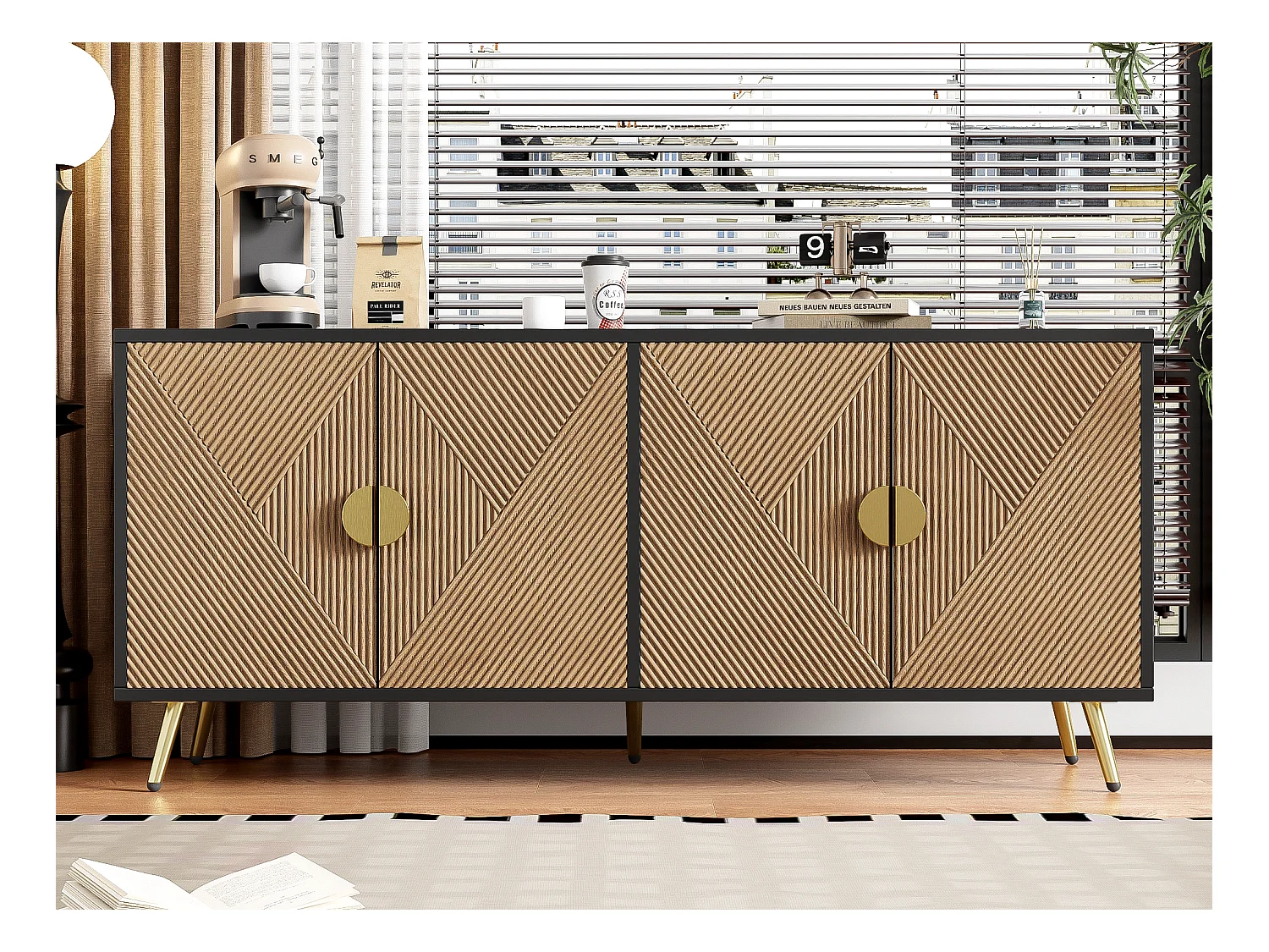 Buffet moderne - avec 3 portes - Noir & Naturel