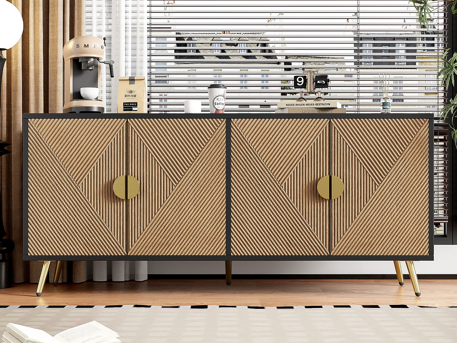 Buffet moderne - avec 3 portes - Noir & Naturel