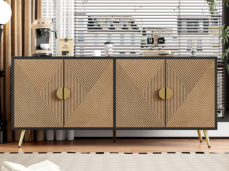 Buffet moderne - avec 3 portes - Noir & Naturel