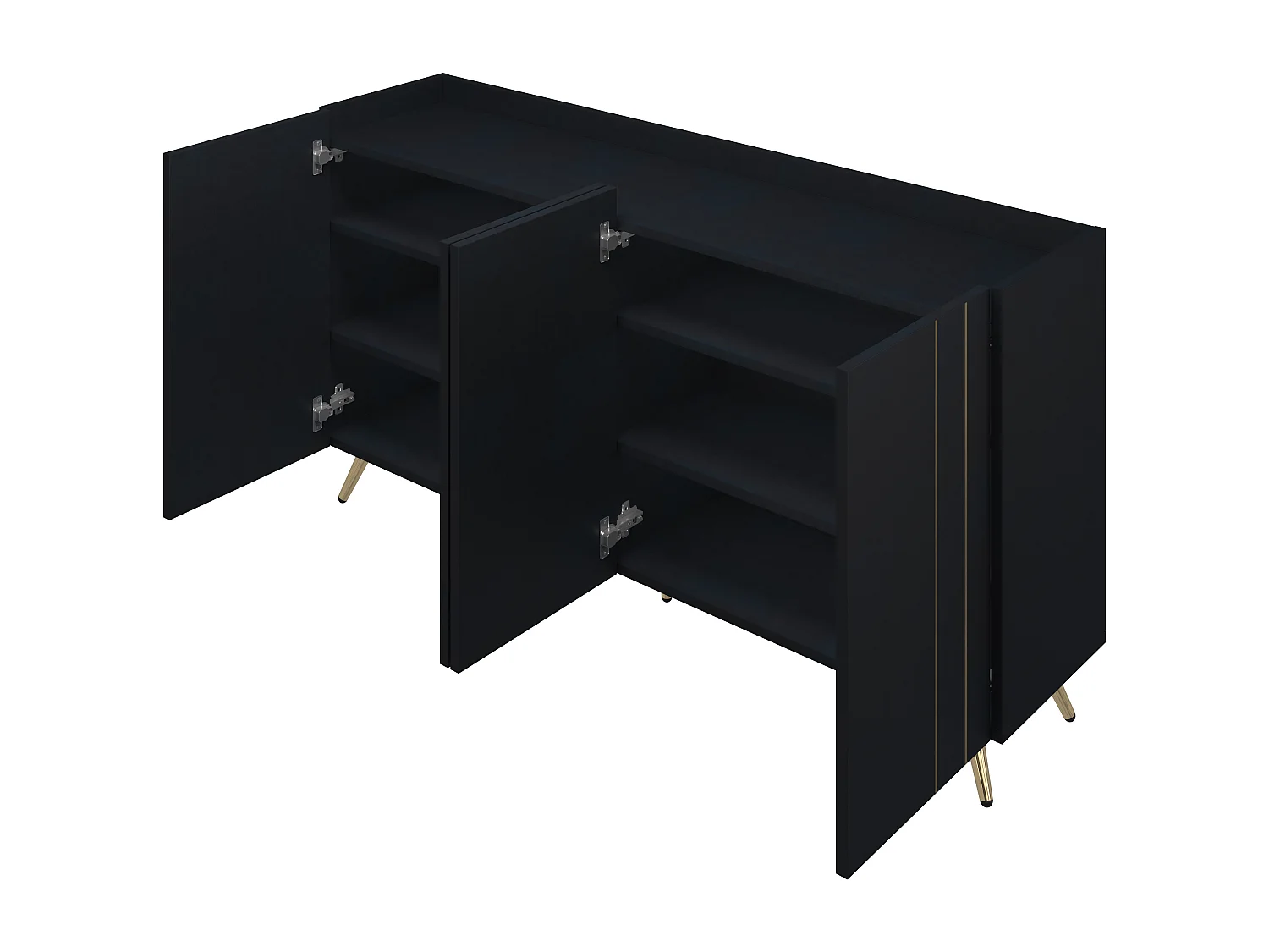 Buffet moderne - 4 portes avec étagères réglables - Noir