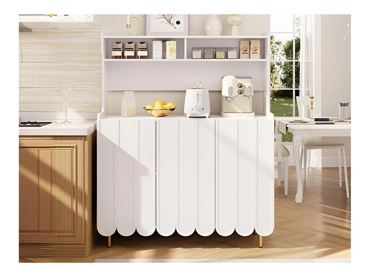 Buffet haut - 3 compartiments et 3 portes - en MDF - Blanc