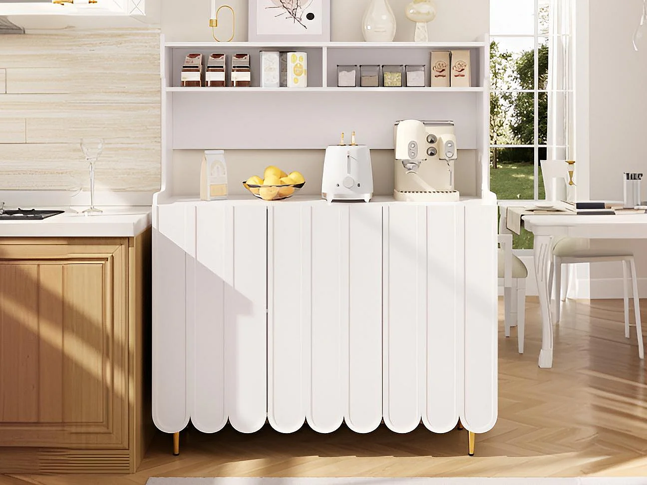 Buffet haut - 3 compartiments et 3 portes - en MDF - Blanc