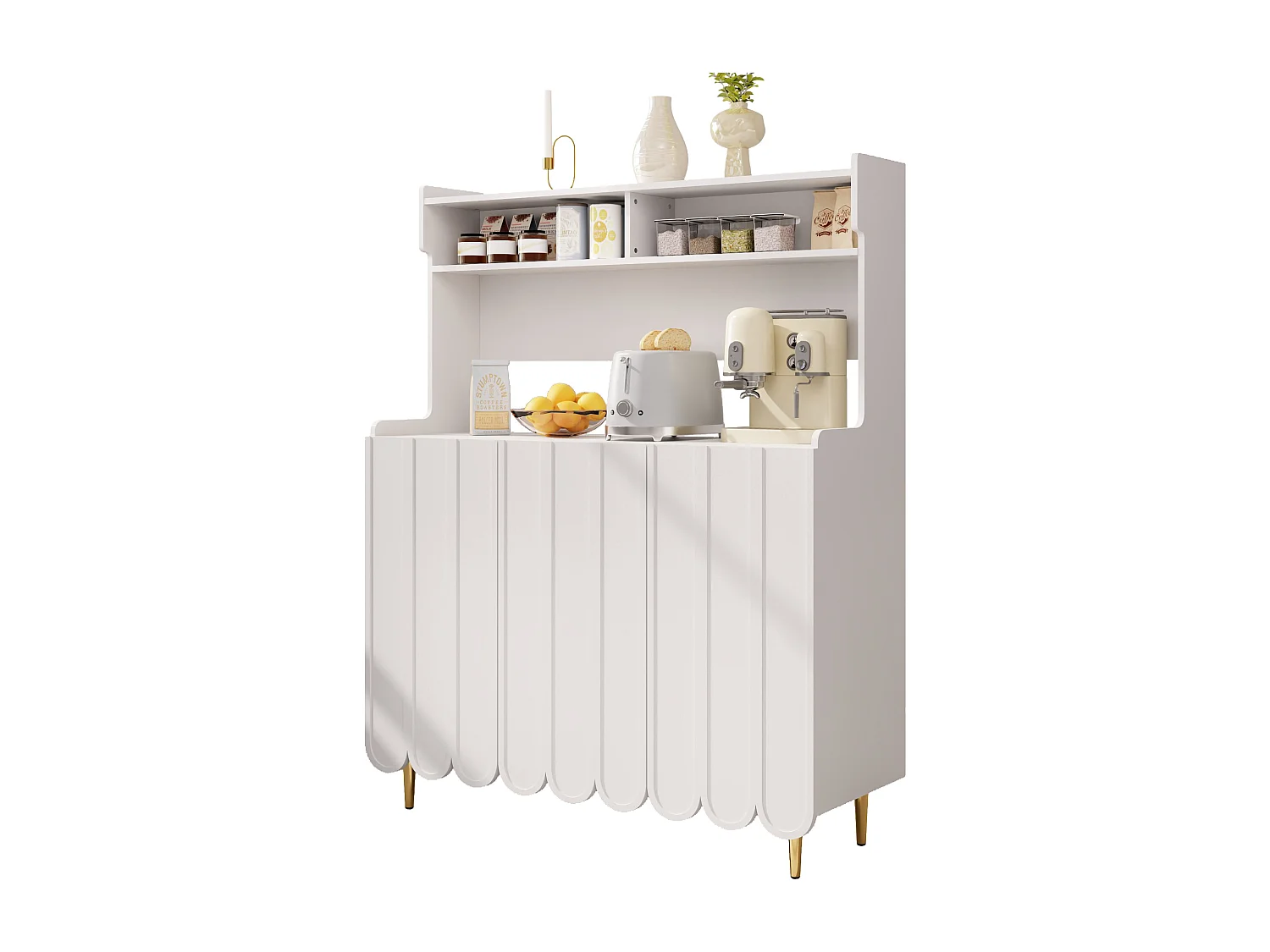 Buffet haut - 3 compartiments et 3 portes - en MDF - Blanc