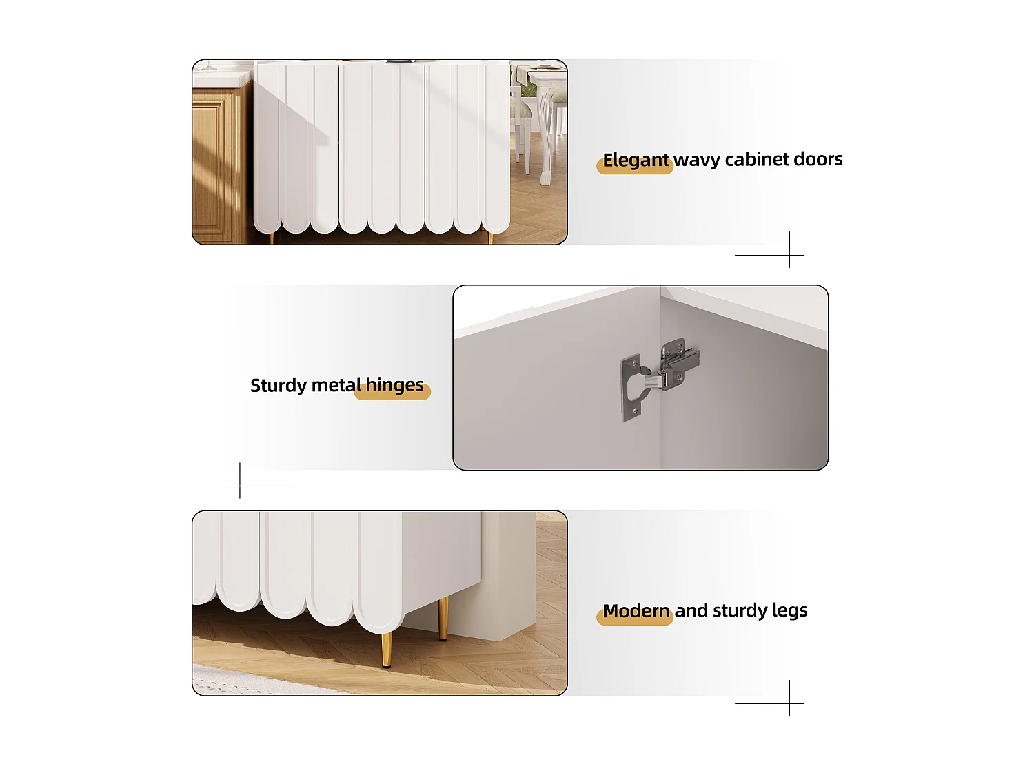 Buffet haut - 3 compartiments et 3 portes - en MDF - Blanc