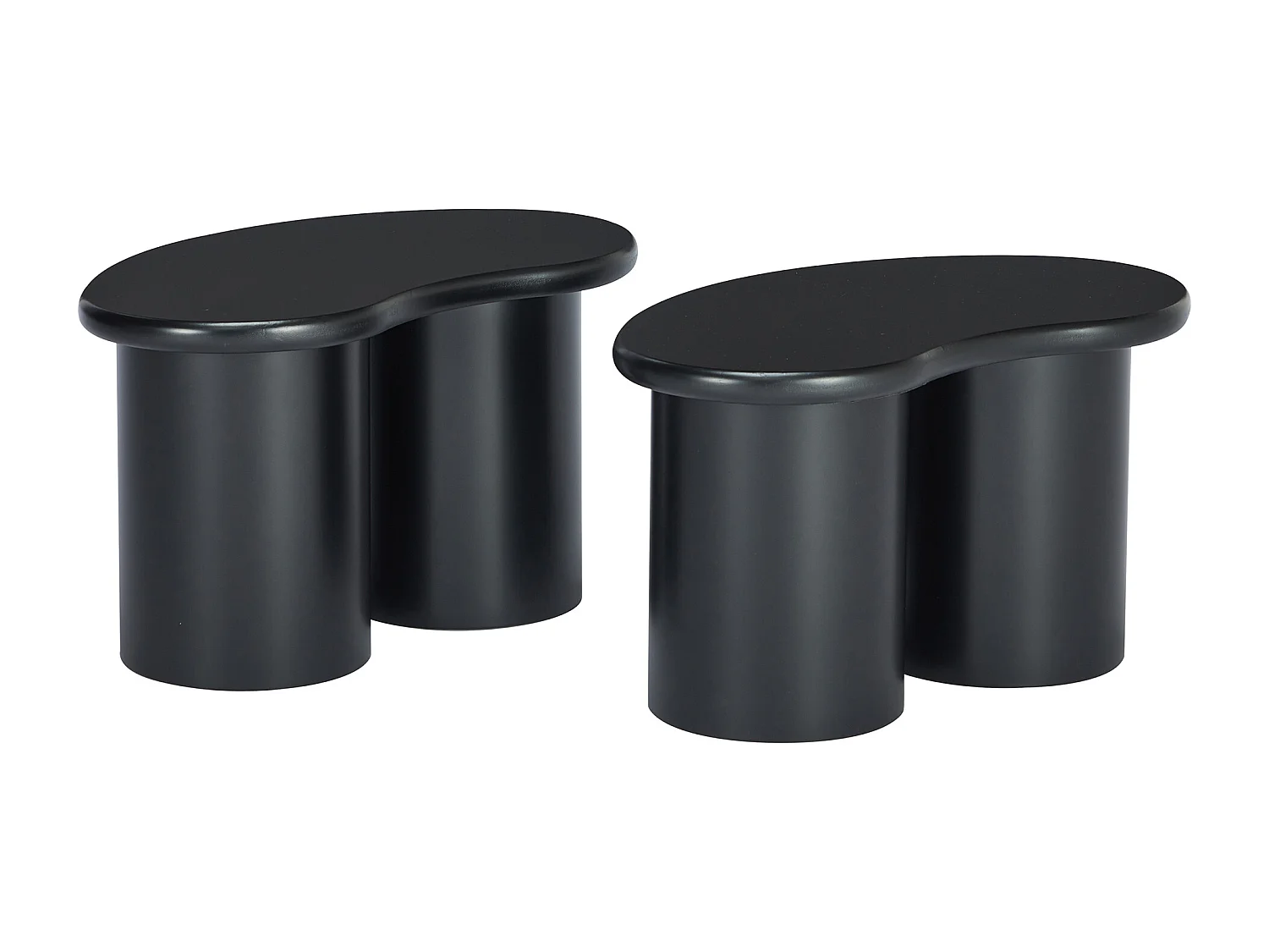 Table basse en MDF - avec 2 petits tabourets - plateau incurvé irrégulier et élégant - Noir