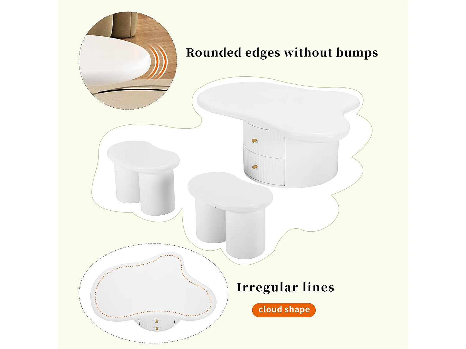 Table basse en MDF - avec 2 tiroirs et 2 tabourets - Blanc