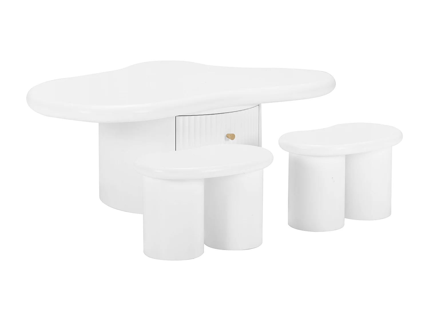 Table basse en MDF - avec 2 tiroirs et 2 tabourets - Blanc