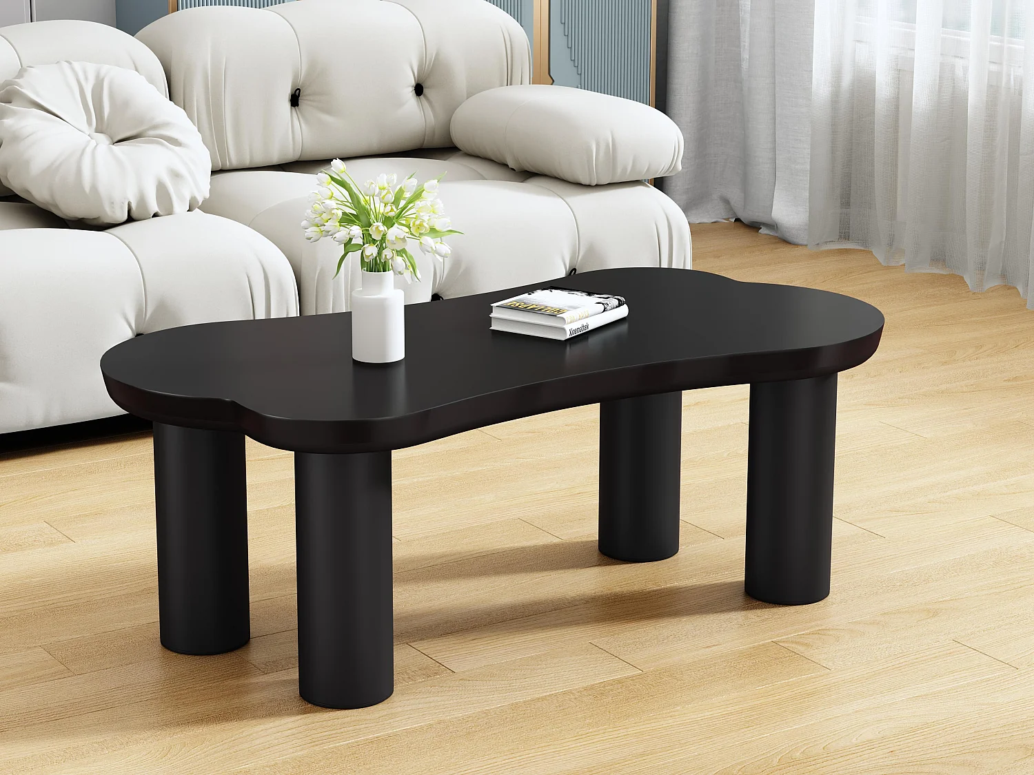 Mesa de centro de MDF - tapa curva irregular y elegante - Negro