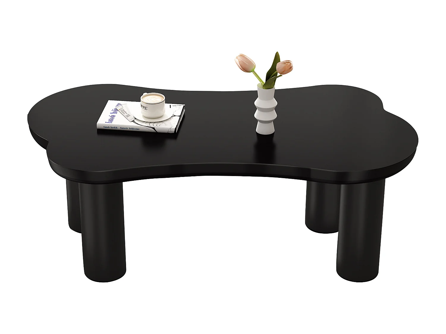 Mesa de centro de MDF - tapa curva irregular y elegante - Negro