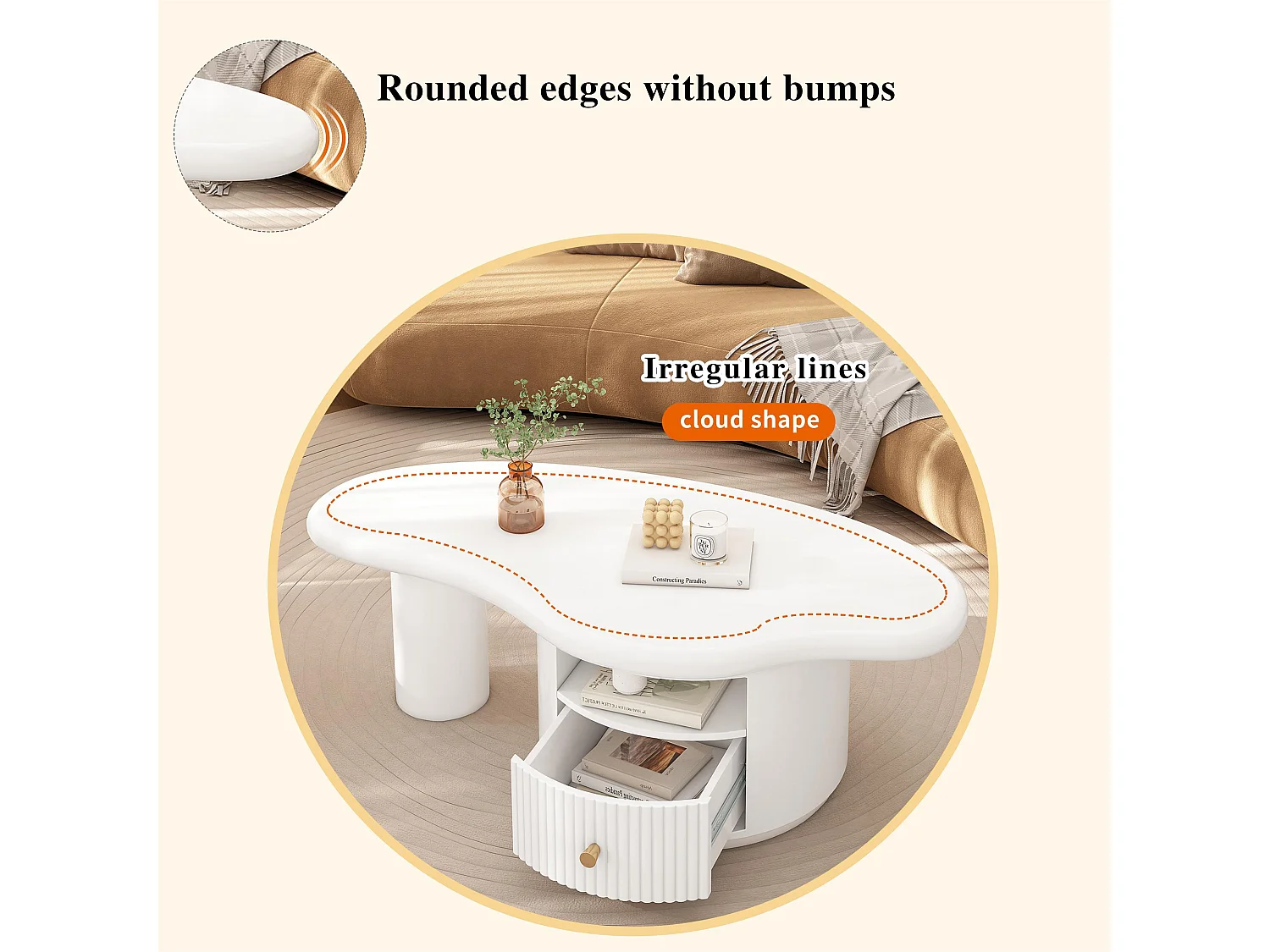 Table basse en MDF - avec 1 tiroir et 1 compartiment - Blanc