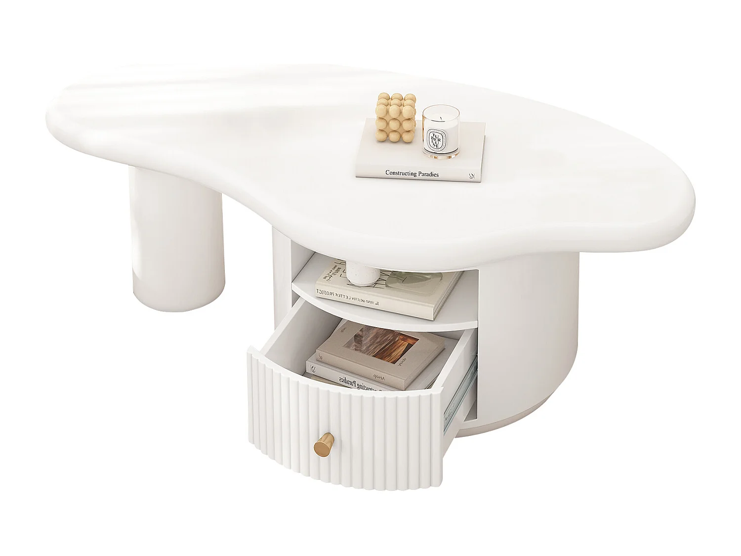 Table basse en MDF - avec 1 tiroir et 1 compartiment - Blanc