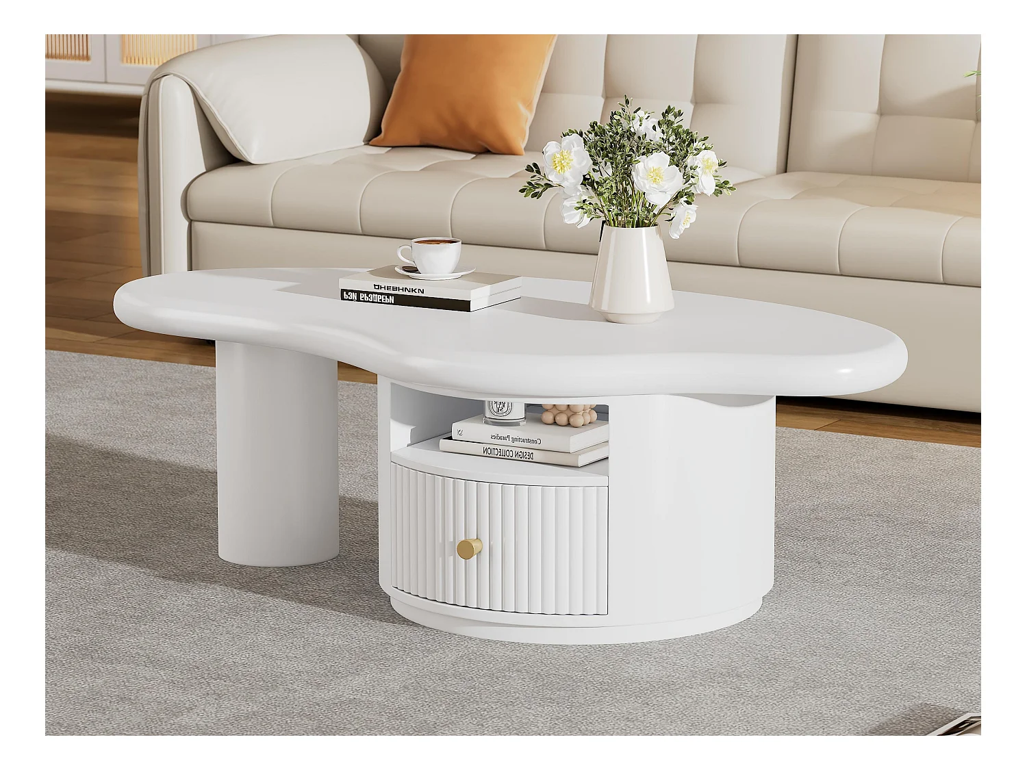 Table basse en MDF - avec 1 tiroir et 1 compartiment - Blanc
