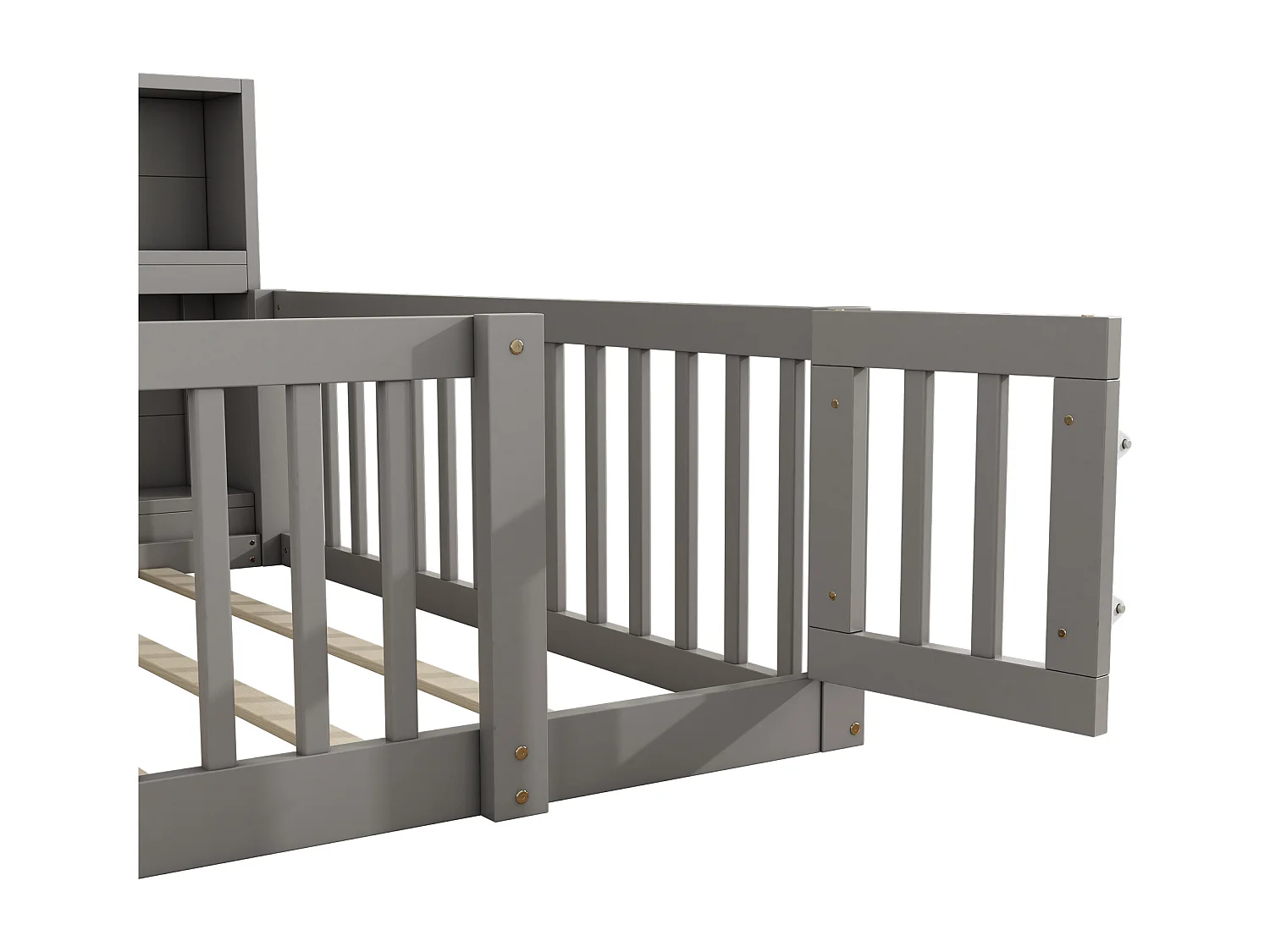 Letto in legno 140x200cm - con testiera contenitore e rete a doghe - Grigio