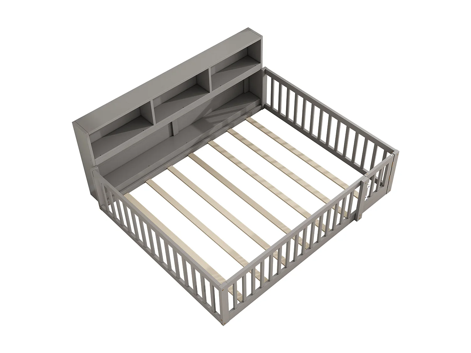 Letto in legno 140x200cm - con testiera contenitore e rete a doghe - Grigio