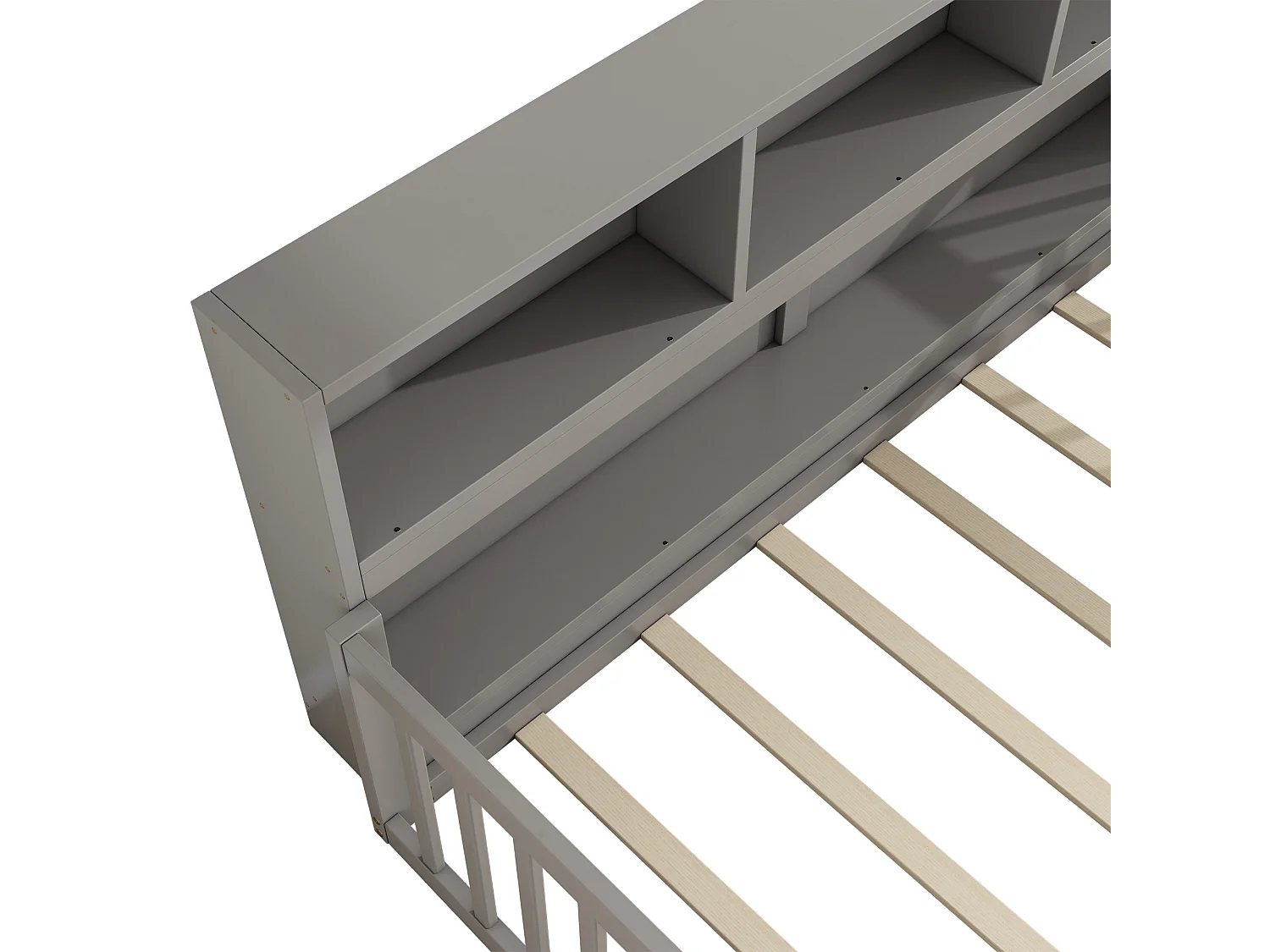 Lit en bois 140x200cm - avec tête de rangement et sommier à lattes - Gris