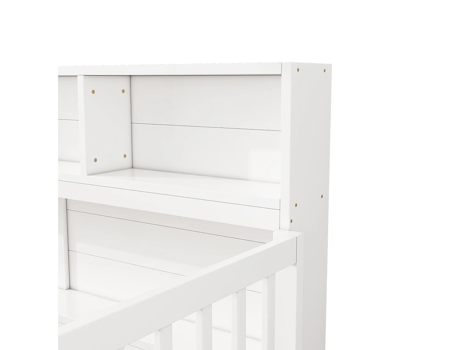 Cama de madeira 90x200cm - com cabeceira de arrumação e base de ripas - Branca