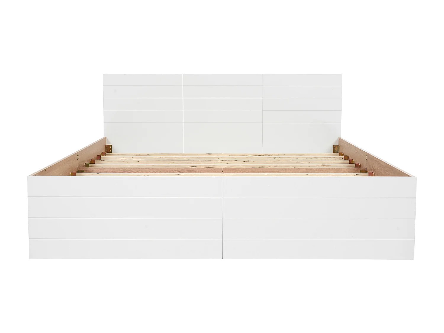 Lit double 160×200 cm en bois - avec 2 tiroirs et sommier à lattes - Blanc & Naturel (matelas non inclus)